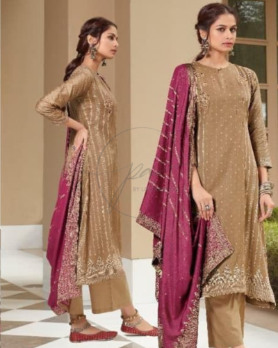 BEIGE COTTON EMBROIDERED DRESS MATERIAL